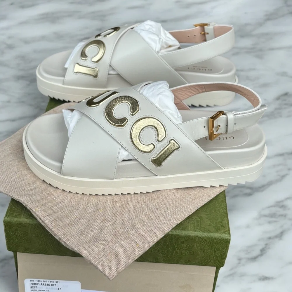 Brand New In Box Gucci Metallic Gold Sandals - Picture 2 of 12